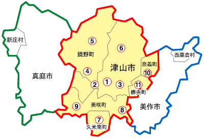 津山圏域消防組合の担当地域マップ